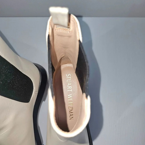 Stuart Weitzman Norah Ankle Boot Women 9.5 WIDE Oat Leather Chelsea Lug Sole NEW - Picture 10 of 15